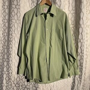 BROOKS BROTHERS Men's Large Button Up Shirt Green Stripe Long Sleeved 16.5 -5